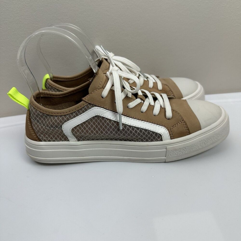 Anthropologie Wylie Sneakers Women's Size 7 Mesh Tan Leather Lace up Whimsical